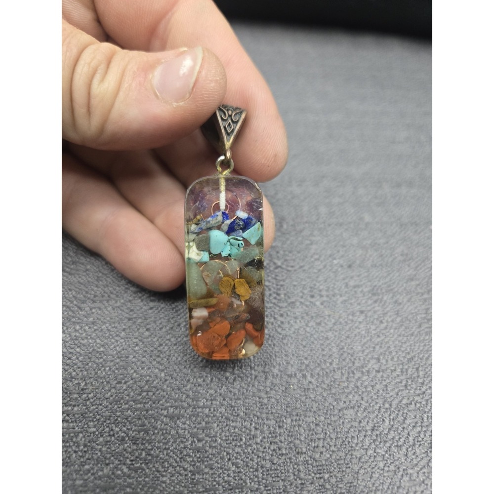 Handmade Orgonite‎ Chakra Gemstone Chip Resin Pendant Copper Wire Spiral